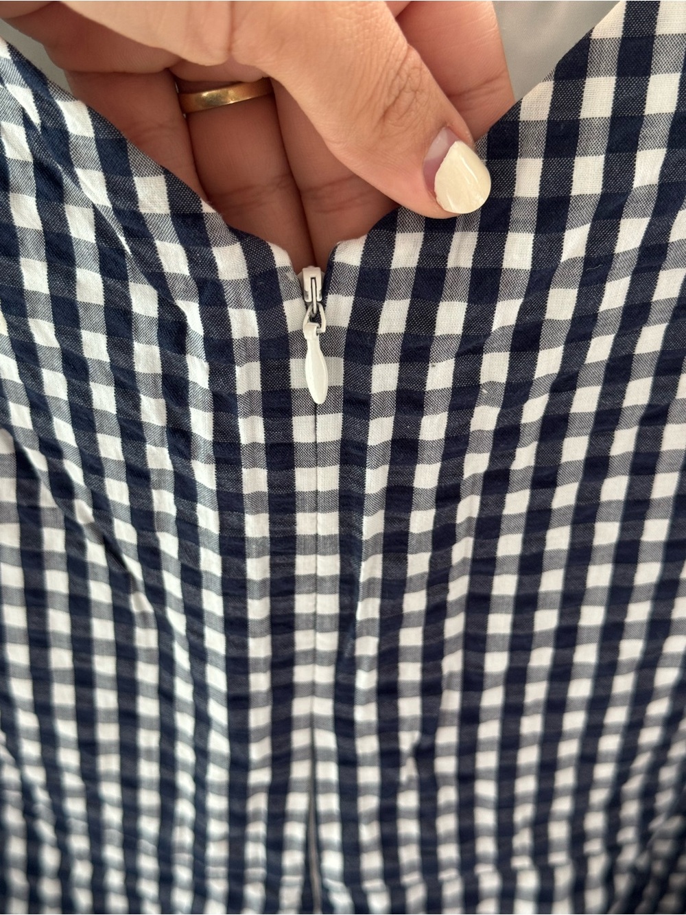 J. Crew Blue and White Gingham Midi Dress with Fluted Hem | 12T - Picture 8 of 9